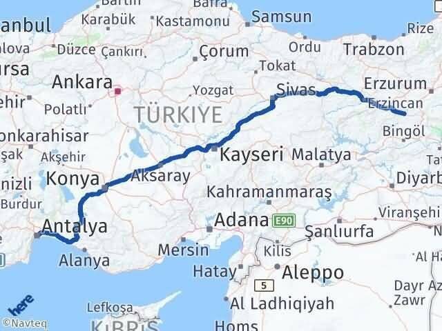 Antalya Yedisu Bingöl Arası Kaç Km - Yol Haritası