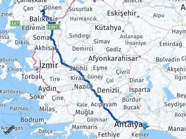 Antalya Yenice Çanakkale Arası Kaç Km - Yol Haritası