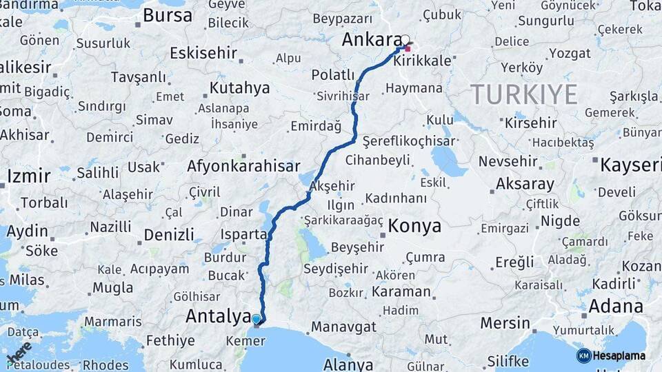 Antalya Yenimahalle Arası Kaç Km - Yol Tarifi