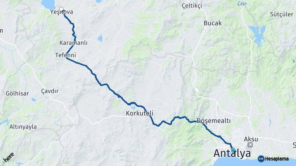 Antalya Yeşilova Arası Kaç Km - Yol Tarifi