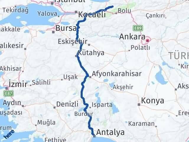Antalya Yığılca Düzce Arası Kaç Km - Yol Haritası