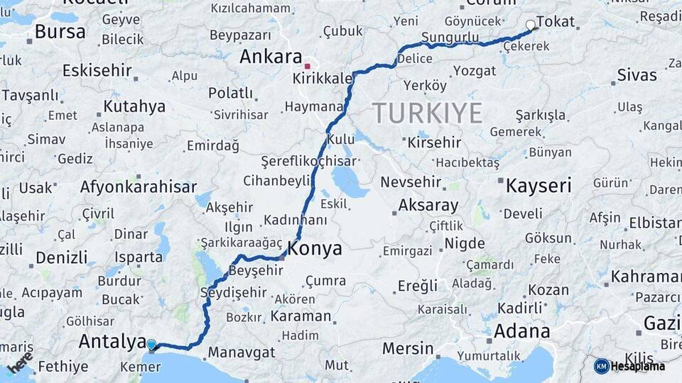 Antalya Zile Tokat Arası Kaç Km - Yol Haritası