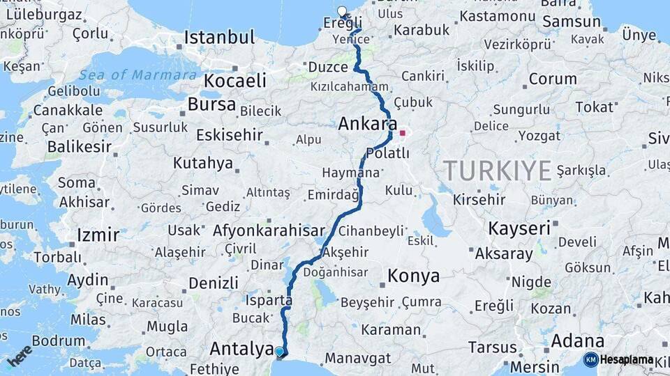 Antalya Zonguldak Arası Kaç Km - Yol Haritası