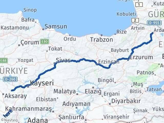 Ardahan Acıgöl Nevşehir Arası Kaç Km - Yol Haritası