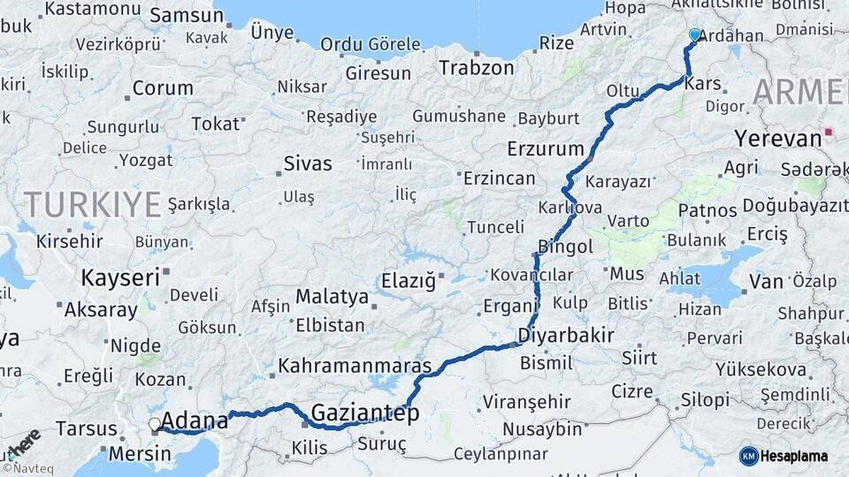 Ardahan Adana Arası Kaç Km - Yol Haritası