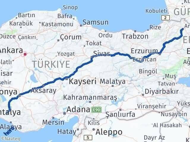 Ardahan Akseki Antalya Arası Kaç Km - Yol Haritası