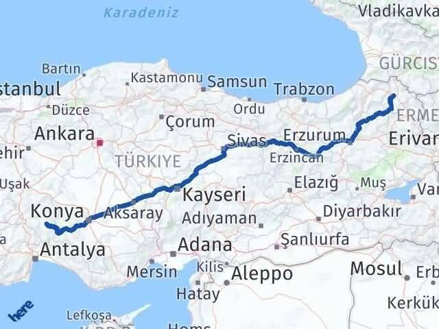Ardahan Aksu Isparta Arası Kaç Km - Yol Haritası