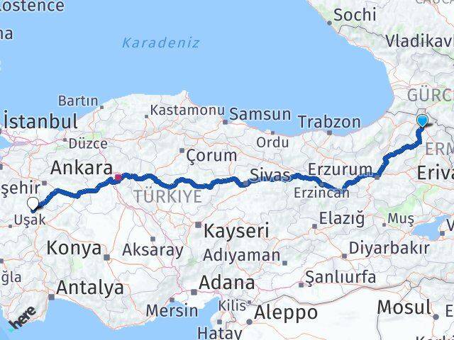 Ardahan Altıntaş Kütahya Arası Kaç Km - Yol Haritası