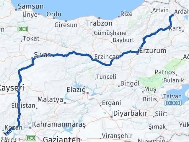 Ardahan Andırın Kahramanmaraş Arası Kaç Km - Yol Haritası