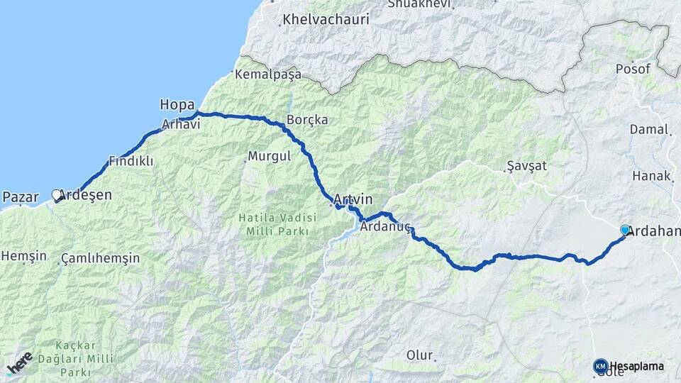 Ardahan Ardeşen Rize Arası Kaç Km - Yol Haritası
