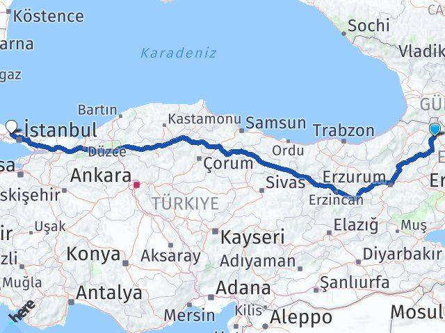 Ardahan Arnavutköy İstanbul Arası Kaç Km - Yol Haritası