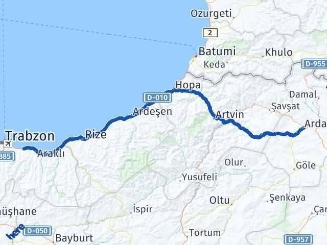 Ardahan Arsin Trabzon Arası Kaç Km - Yol Haritası