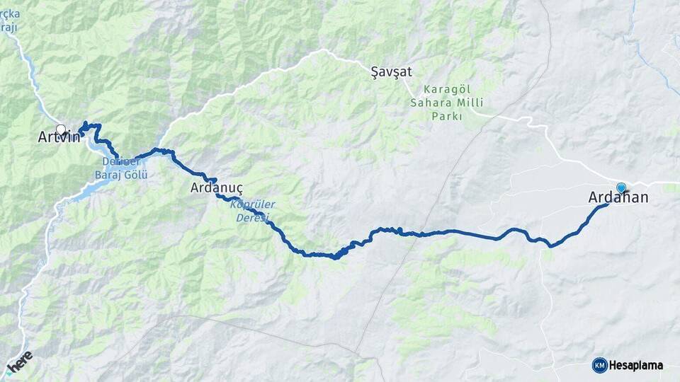Ardahan Artvin Arası Kaç Km - Yol Haritası