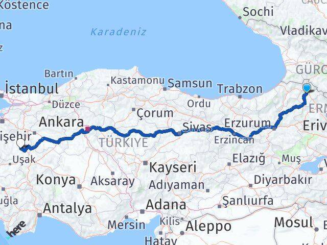 Ardahan Aslanapa Kütahya Arası Kaç Km - Yol Haritası