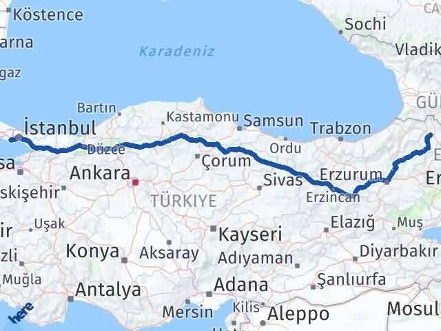 Ardahan Avcılar İstanbul Arası Kaç Km - Yol Haritası