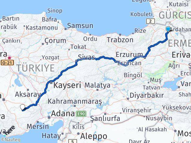 Ardahan Ayrancı Karaman Arası Kaç Km - Yol Haritası