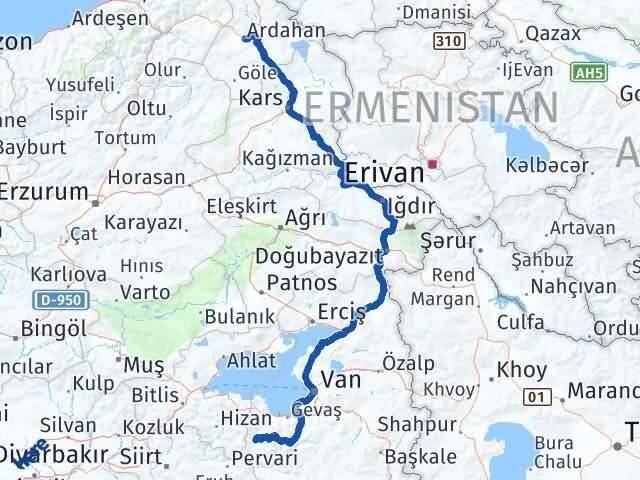 Ardahan Bahçesaray Van Arası Kaç Km - Yol Haritası