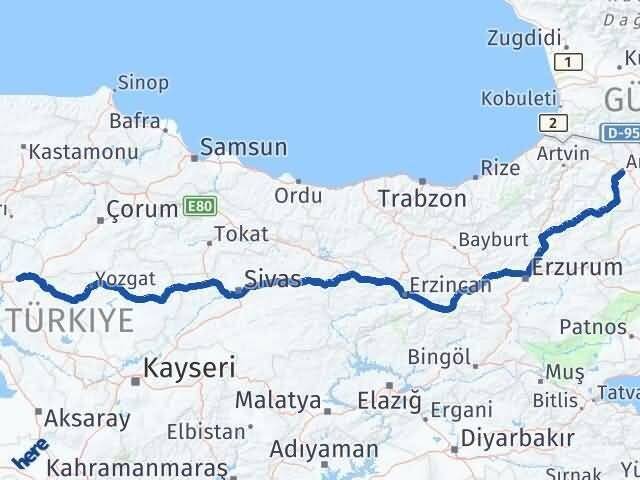 Ardahan Balışeyh Kırıkkale Arası Kaç Km - Yol Haritası
