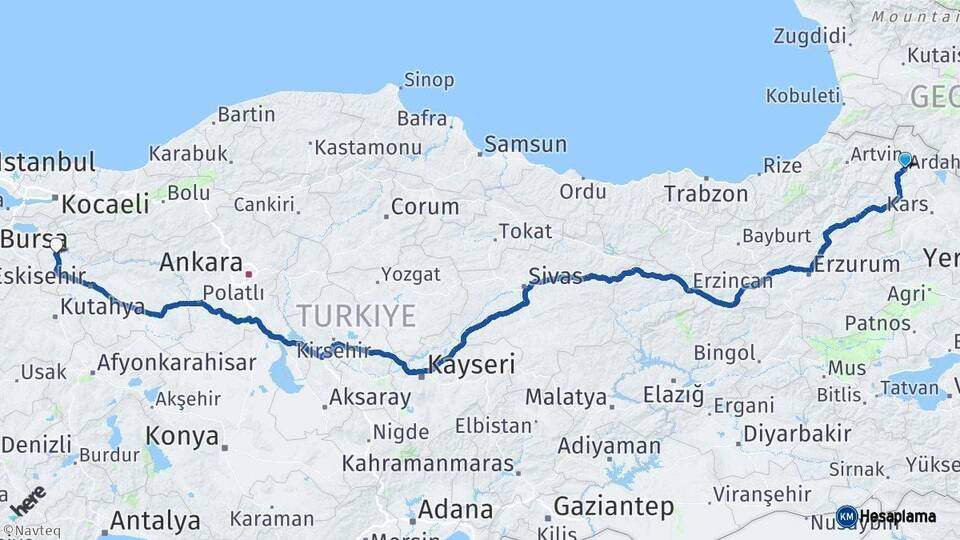 Ardahan Bilecik Arası Kaç Km - Yol Haritası