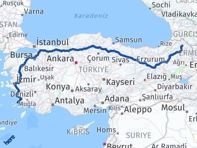 Ardahan Bodrum Muğla Arası Kaç Km - Yol Haritası