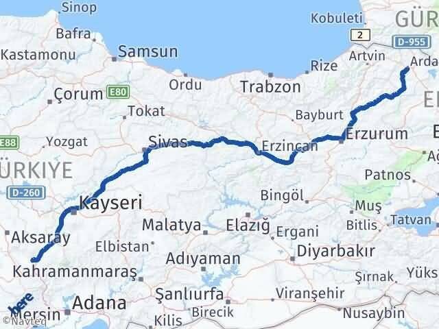 Ardahan Bor Niğde Arası Kaç Km - Yol Haritası