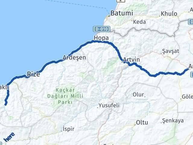 Ardahan Çaykara Trabzon Arası Kaç Km - Yol Haritası