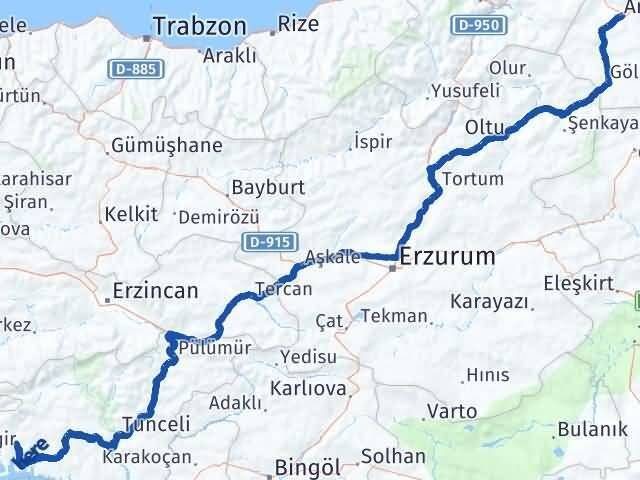 Ardahan Çemişgezek Tunceli Arası Kaç Km - Yol Haritası