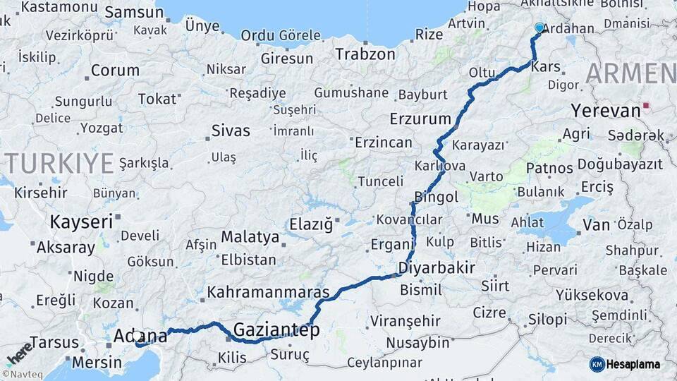 Ardahan Ceyhan Adana Arası Kaç Km - Yol Haritası