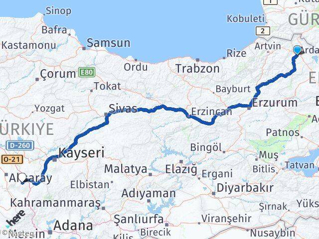Ardahan Çiftlik Niğde Arası Kaç Km - Yol Haritası