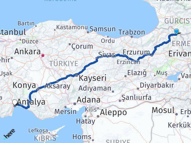 Ardahan Çıldır Antalya Arası Kaç Km - Yol Haritası