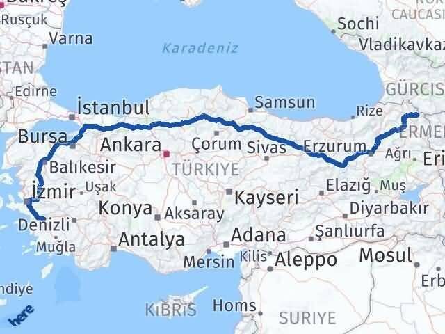 Ardahan Çıldır Aydın Arası Kaç Km - Yol Haritası