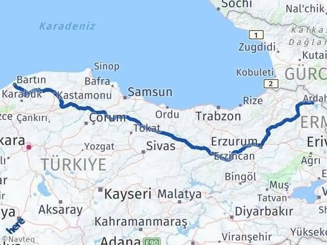 Ardahan Çıldır Bartın Arası Kaç Km - Yol Haritası