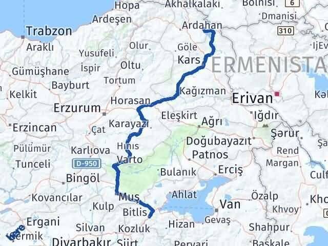 Ardahan Çıldır Bitlis Arası Kaç Km - Yol Haritası