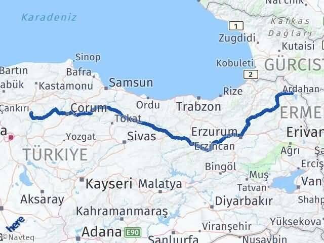 Ardahan Çıldır Çankırı Arası Kaç Km - Yol Haritası