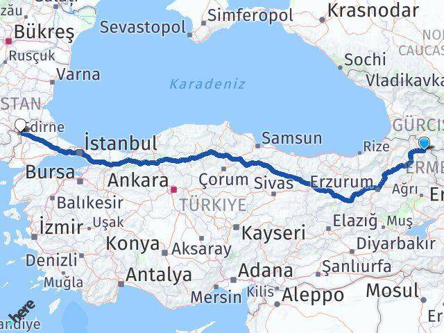 Ardahan Çıldır Edirne Arası Kaç Km - Yol Haritası