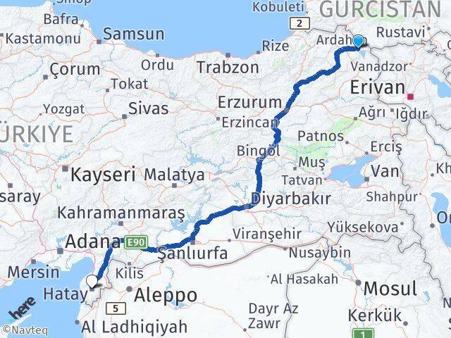 Ardahan Çıldır Hatay Arası Kaç Km - Yol Haritası