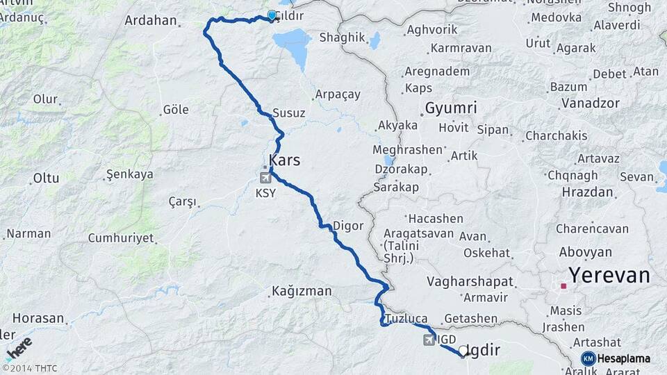 Ardahan Çıldır Iğdır Arası Kaç Km - Yol Haritası
