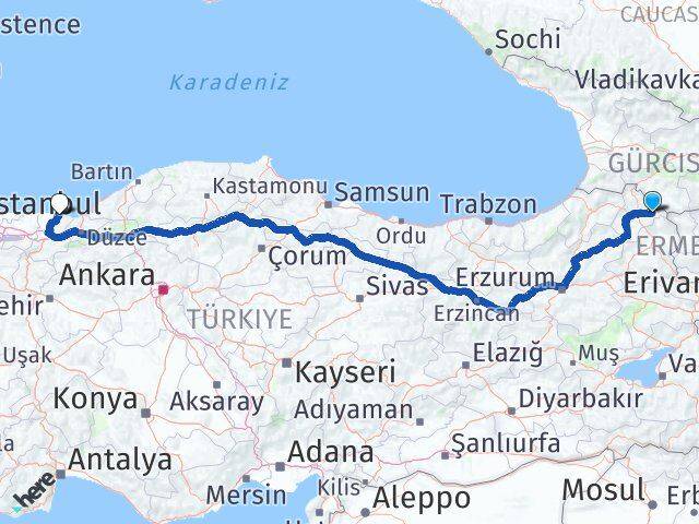 Ardahan Çıldır Karasu Sakarya Arası Kaç Km - Yol Haritası