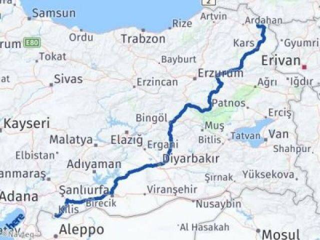 Ardahan Çıldır Kilis Arası Kaç Km - Yol Haritası
