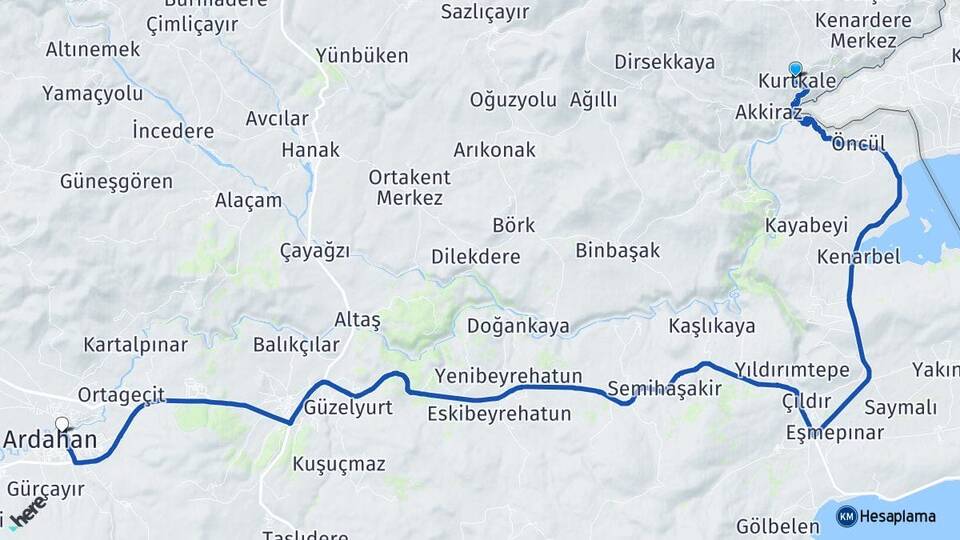 Ardahan Çıldır Kurtkale Arası Kaç Km - Yol Haritası