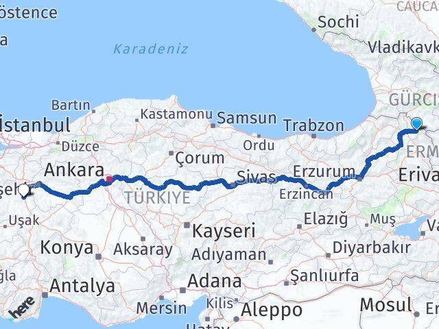 Ardahan Çıldır Kütahya Arası Kaç Km - Yol Haritası