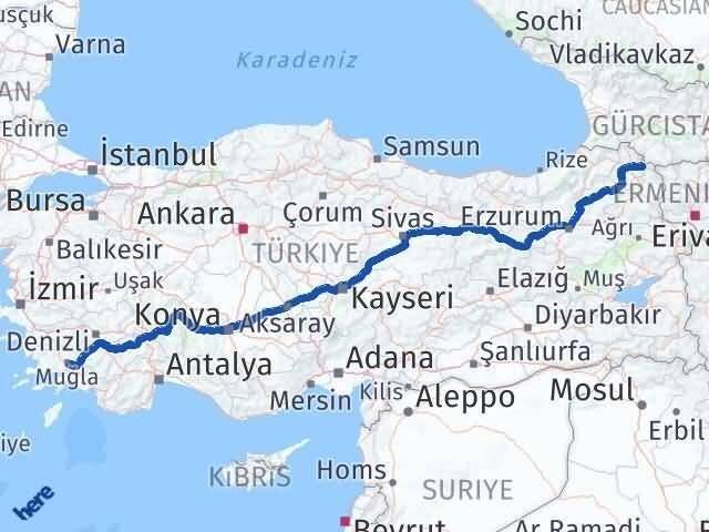Ardahan Çıldır Muğla Arası Kaç Km - Yol Haritası