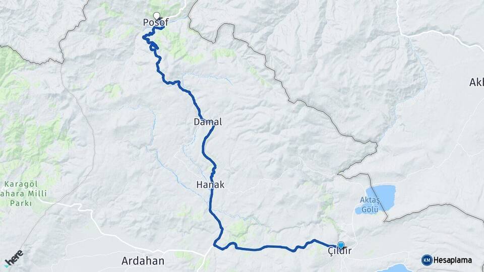 Ardahan Çıldır Posof Arası Kaç Km - Yol Haritası