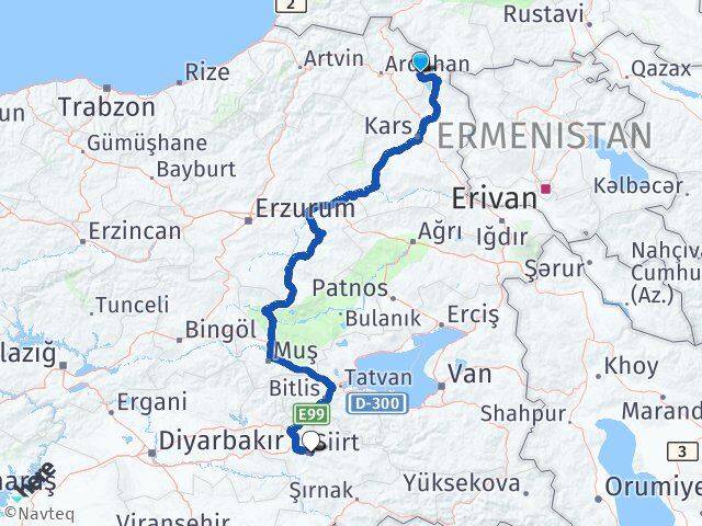 Ardahan Çıldır Siirt Arası Kaç Km - Yol Haritası
