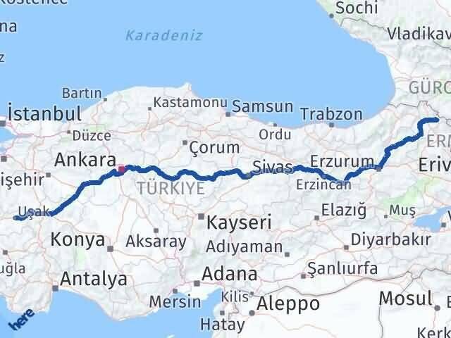 Ardahan Çıldır Uşak Arası Kaç Km - Yol Haritası