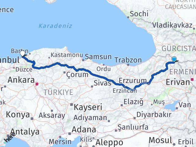 Ardahan Çıldır Zonguldak Arası Kaç Km - Yol Haritası
