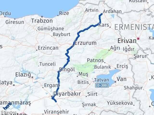 Ardahan Çınar Diyarbakır Arası Kaç Km - Yol Haritası