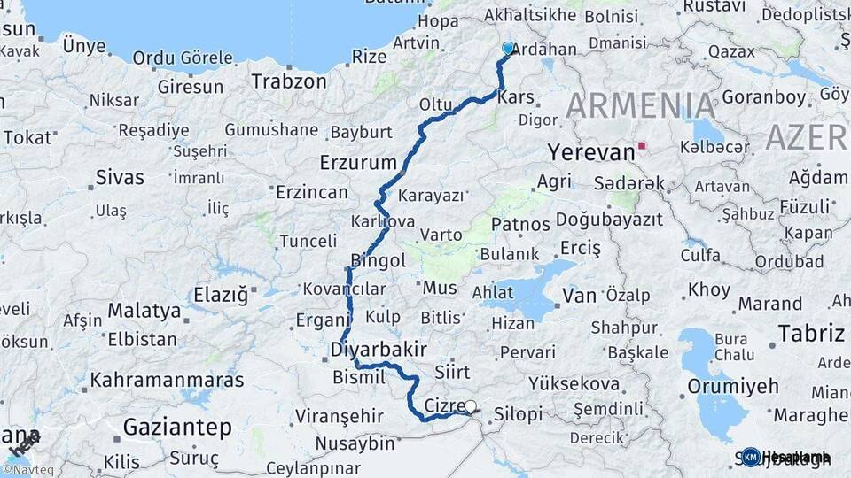 Ardahan Cizre Şırnak Arası Kaç Km - Yol Haritası