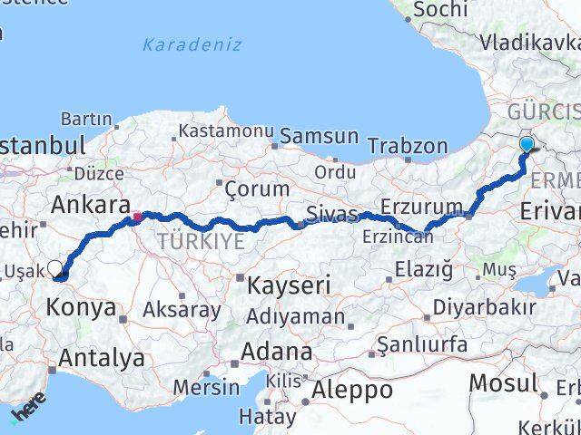 Ardahan Çobanlar Afyonkarahisar Arası Kaç Km - Yol Haritası