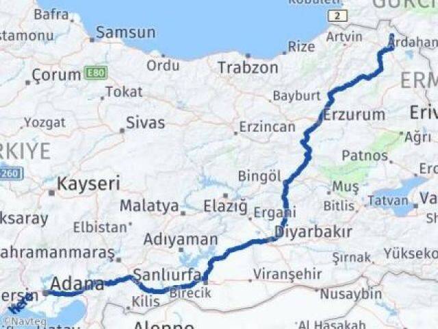 Ardahan Damal Adana Arası Kaç Km - Yol Haritası